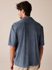 Blue Textured Towelling Short Sleeve Shirt - Image 4 of 8