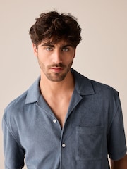 Blue Textured Towelling Short Sleeve Shirt - Image 5 of 8
