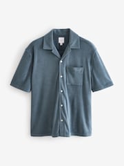 Blue Textured Towelling Short Sleeve Shirt - Image 6 of 8