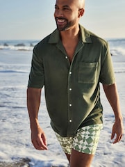 Green Textured Towelling Short Sleeve Shirt - Image 1 of 8