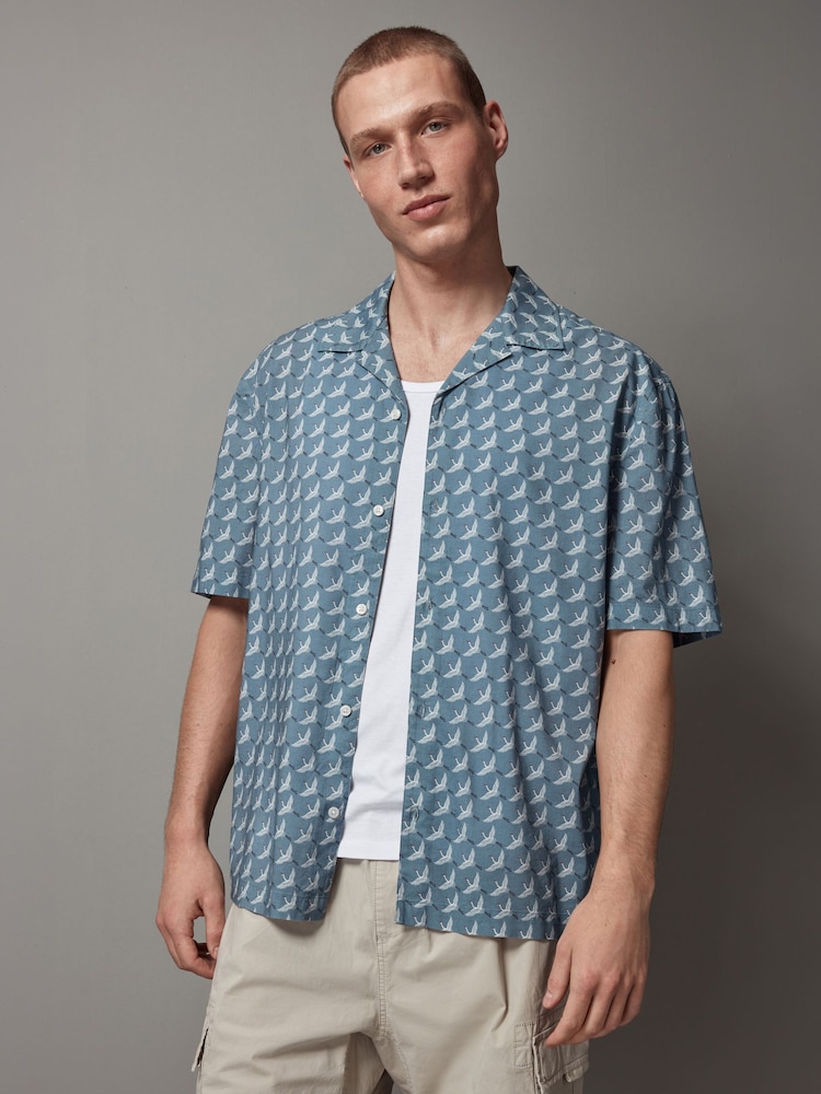 Buy Blue Printed Short Sleeve Shirt With Cuban Collar from Next Oman