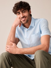 Light Blue Linen Blend Short Sleeve Shirt - Image 1 of 8
