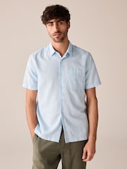 Light Blue Linen Blend Short Sleeve Shirt - Image 2 of 8
