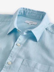 Light Blue Linen Blend Short Sleeve Shirt - Image 7 of 8