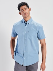 Dusky Blue Regular Fit Short Sleeve Easy Iron Button Down Oxford Shirt - Image 1 of 6