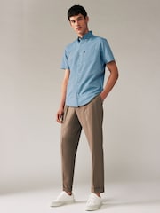 Dusky Blue Regular Fit Short Sleeve Easy Iron Button Down Oxford Shirt - Image 2 of 6
