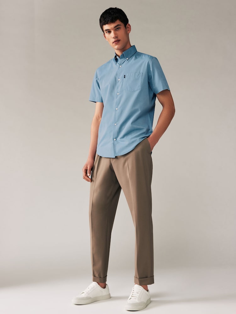 Dusky Blue Regular Fit Short Sleeve Easy Iron Button Down Oxford Shirt - Image 2 of 6