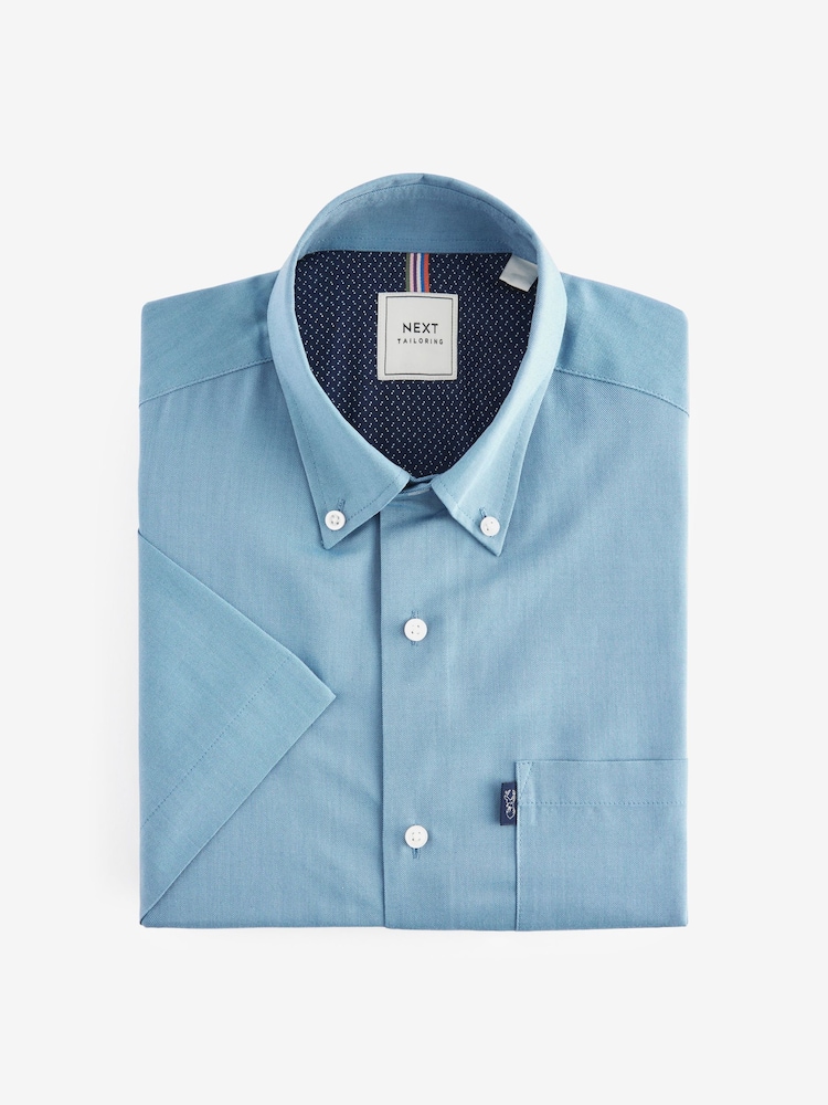 Dusky Blue Regular Fit Short Sleeve Easy Iron Button Down Oxford Shirt - Image 4 of 6