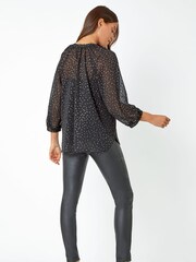 Roman Black Metallic Spot Print Sheer Top - Image 2 of 5