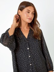 Roman Black Metallic Spot Print Sheer Top - Image 4 of 5