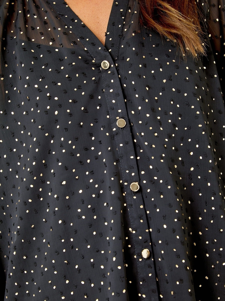 Roman Black Metallic Spot Print Sheer Top - Image 5 of 5