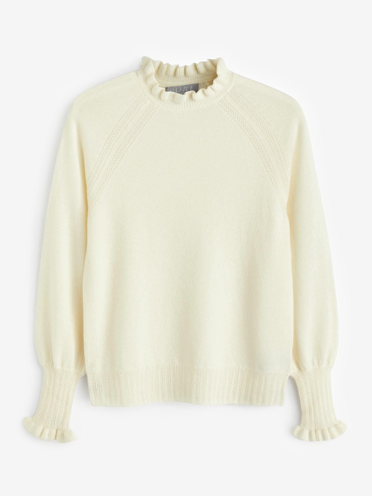Pure Collection Weißer Pullover mit Rüschenausschnitt aus Kaschmir - Bild 4 von 4