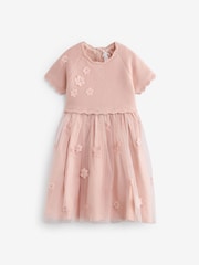 Pink 2-In-1 Embroidered Mesh Occasion Dress (3mths-7yrs) - Image 1 of 4