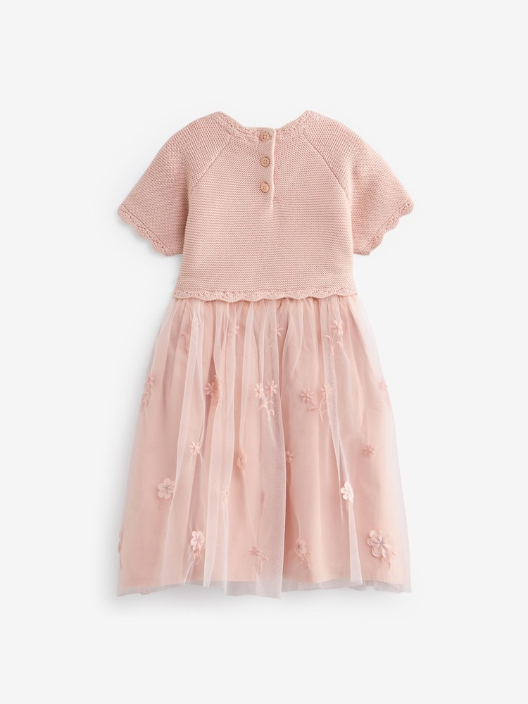 Pink 2-In-1 Embroidered Mesh Occasion Dress (3mths-7yrs) - Image 2 of 4