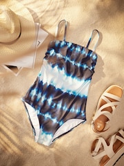 Blue Tie Dye Bandeau Tummy Control Swimsuit - Image 6 of 9