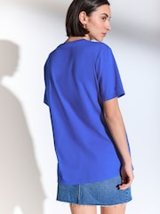 Blue Relaxed Fit Amercian Baseball 100% Cotton Graphic T-Shirt - Image 1 of 2