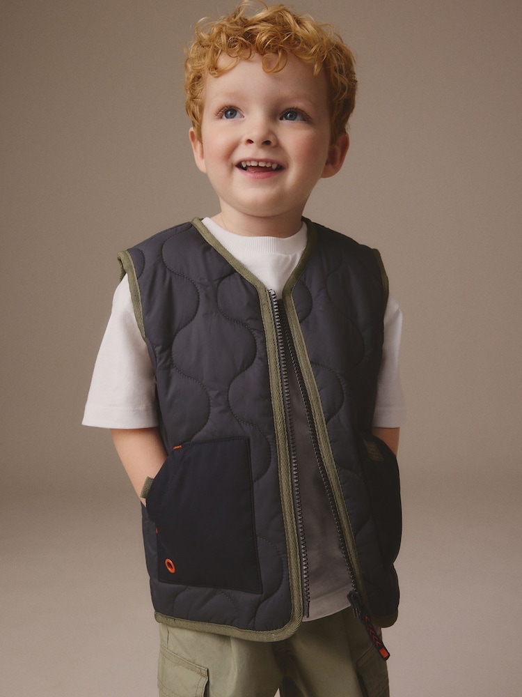 Charcoal Grey Onion Quilt Gilet (3mths-7yrs) - Image 1 of 4