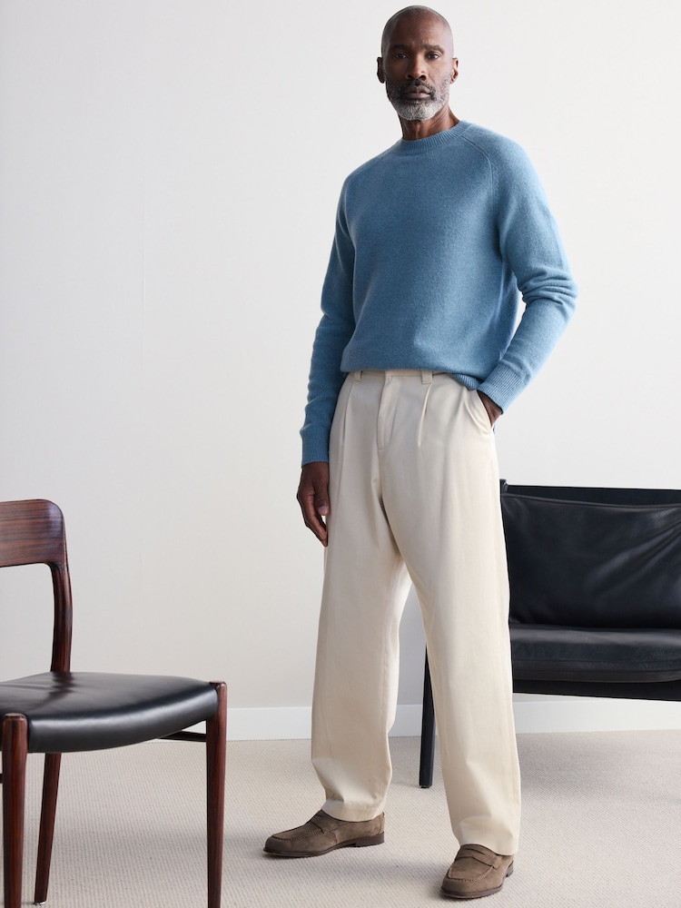 Light Blue Crew Neck Regular Fit Signature 100% Merino Wool Midweight Jumper - Image 1 of 5 Light Blue Crew Neck Regular Fit Signature 100% Merino Wool Midweight Jumper - Image 1 of 5