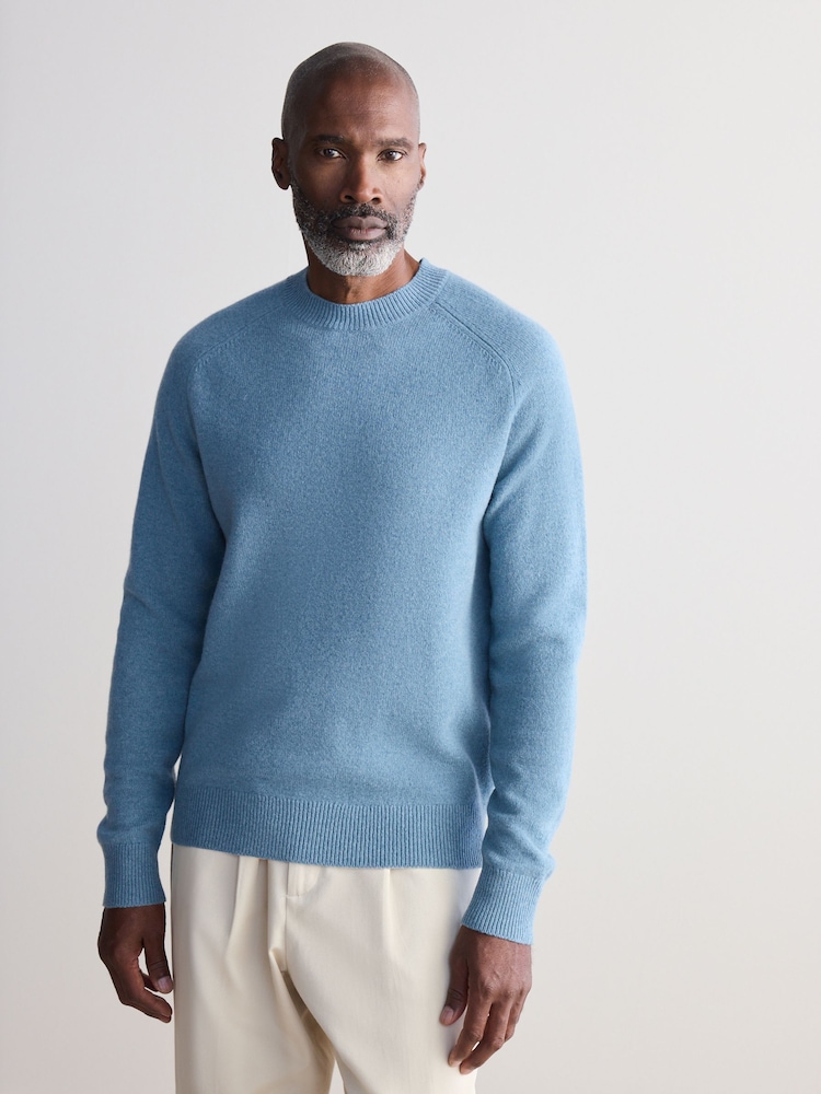 Light Blue Crew Neck Regular Fit Signature 100% Merino Wool Midweight Jumper - Image 2 of 5 Light Blue Crew Neck Regular Fit Signature 100% Merino Wool Midweight Jumper - Image 2 of 5