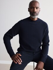 Navy Blue Crew Neck Regular Fit Signature 100% Merino Wool Midweight Jumper - Image 1 of 5