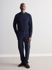 Navy Blue Crew Neck Regular Fit Signature 100% Merino Wool Midweight Jumper - Image 2 of 5
