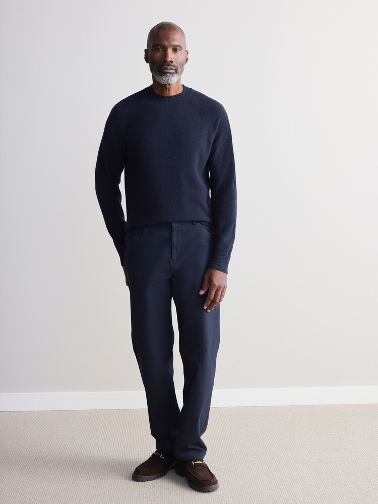 Navy Blue Crew Neck Regular Fit Signature 100% Merino Wool Midweight Jumper - Image 2 of 5