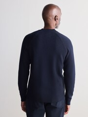 Navy Blue Crew Neck Regular Fit Signature 100% Merino Wool Midweight Jumper - Image 3 of 5