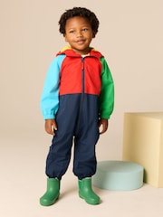 Red/Blue Colourblock Waterproof Fleece Lined Puddlesuit (3mths-7yrs) - Image 1 of 8