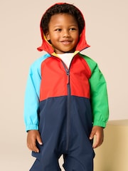 Red/Blue Colourblock Waterproof Fleece Lined Puddlesuit (3mths-7yrs) - Image 2 of 8