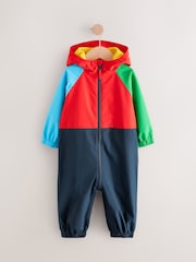 Red/Blue Colourblock Waterproof Fleece Lined Puddlesuit (3mths-7yrs) - Image 4 of 8