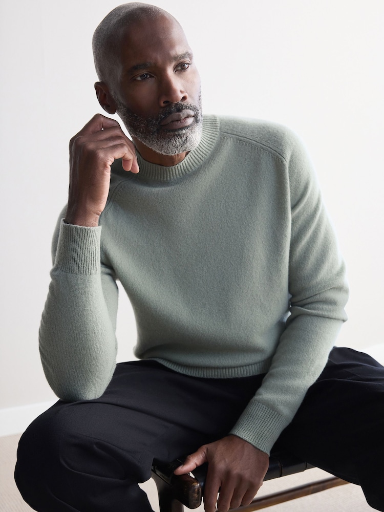 Sage Green Crew Neck Regular Fit Signature 100% Merino Wool Midweight Jumper - Image 1 of 5