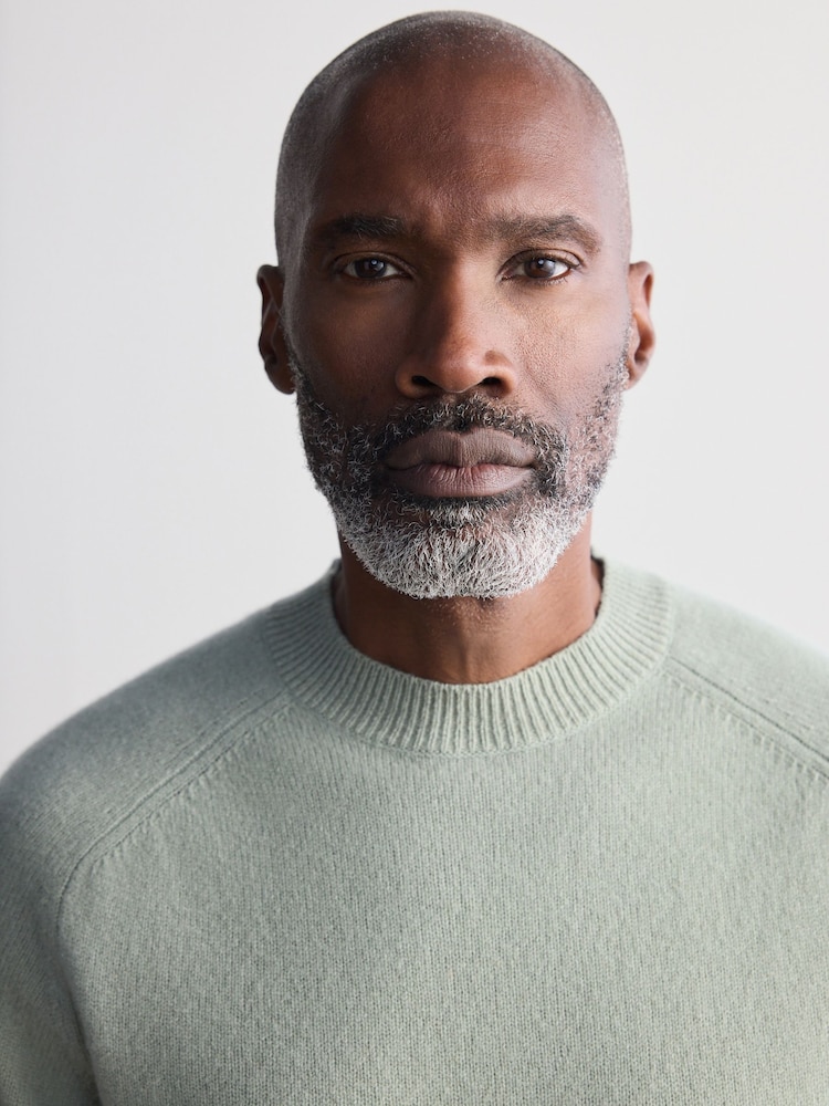 Sage Green Crew Neck Regular Fit Signature 100% Merino Wool Midweight Jumper - Image 5 of 5