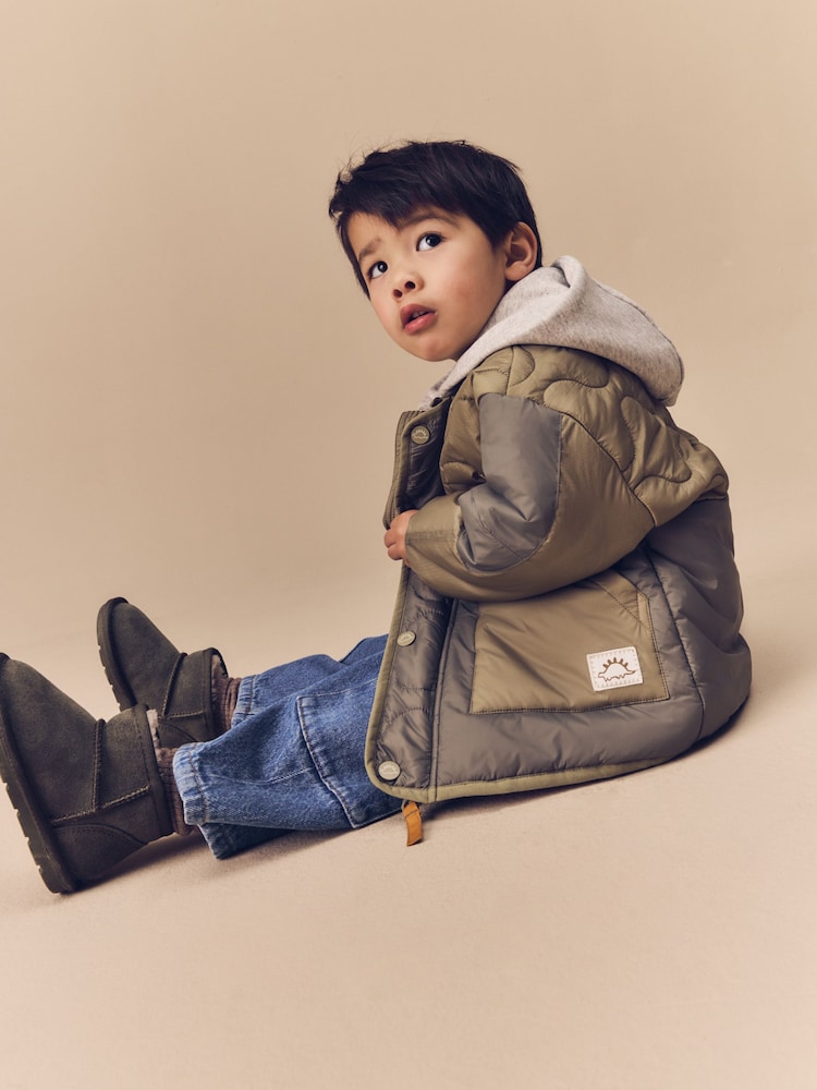 Khaki Green Onion Quilt Jacket with Removable Hood (3mths-7yrs) - Image 1 of 12