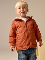 Rust Brown Quilted Borg Fleece Lined Shower Resistant Coat (3mths-7yrs) - Image 1 of 10