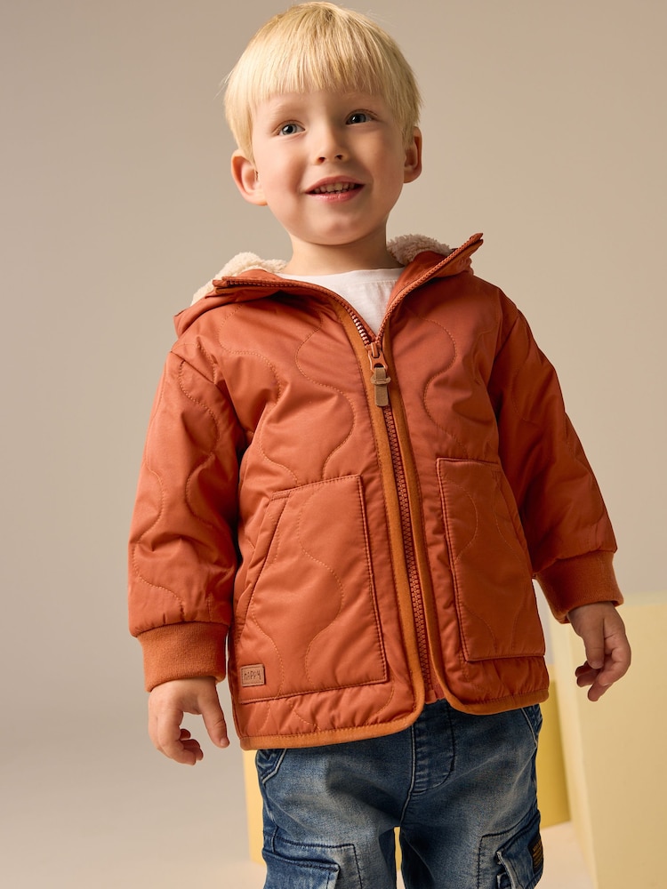 Rust Brown Quilted Borg Fleece Lined Shower Resistant Coat (3mths-7yrs) - Image 1 of 10