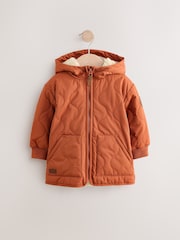 Rust Brown Quilted Borg Fleece Lined Shower Resistant Coat (3mths-7yrs) - Image 5 of 10