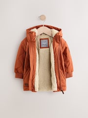 Rust Brown Quilted Borg Fleece Lined Shower Resistant Coat (3mths-7yrs) - Image 7 of 10