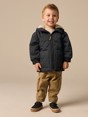 Black Quilted Borg Fleece Lined Shower Resistant Coat (3mths-7yrs) - Image 2 of 9