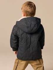 Black Quilted Borg Fleece Lined Shower Resistant Coat (3mths-7yrs) - Image 3 of 9