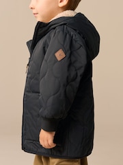 Black Quilted Borg Fleece Lined Shower Resistant Coat (3mths-7yrs) - Image 4 of 9
