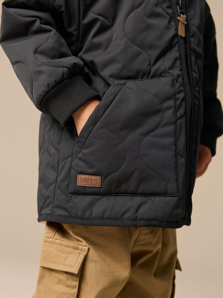 Black Quilted Borg Fleece Lined Shower Resistant Coat (3mths-7yrs) - Image 5 of 9