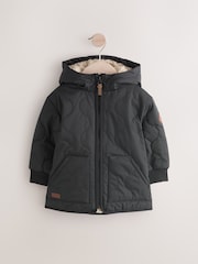 Black Quilted Borg Fleece Lined Shower Resistant Coat (3mths-7yrs) - Image 6 of 9