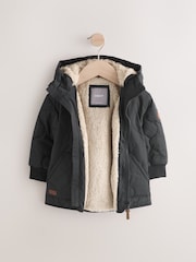 Black Quilted Borg Fleece Lined Shower Resistant Coat (3mths-7yrs) - Image 7 of 9