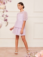 Lipsy Lilac Purple Lace Puff Sleeve Occasion Dress (5-16yrs) - Image 3 of 4