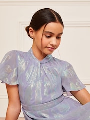 Lipsy Purple Lilac Shimmer Twist Neck Occasion Dress (5-16yrs) - Image 2 of 4