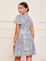 Lipsy Purple Lilac Shimmer Twist Neck Occasion Dress (5-16yrs) - Image 4 of 4
