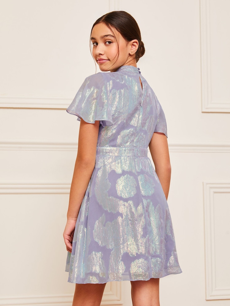 Lipsy Purple Lilac Shimmer Twist Neck Occasion Dress (5-16yrs) - Image 4 of 4