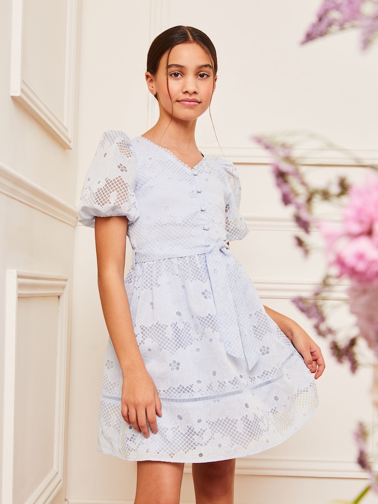 Lipsy Blue Puff Sleeve Occasion Dress (5-16yrs) - Image 1 of 4