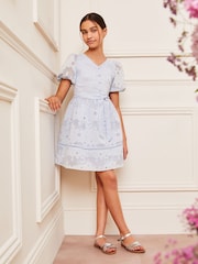 Lipsy Blue Puff Sleeve Occasion Dress (5-16yrs) - Image 3 of 4