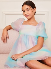 Lipsy Pink/Blue/Purple Rainbow Organza Occasion Dress (2-16yrs) - Image 1 of 4